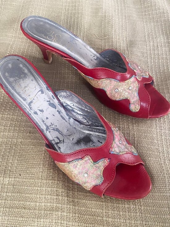 Paolo Coretti Shoes - Red Embellished Women's Mules - Fashion Heel